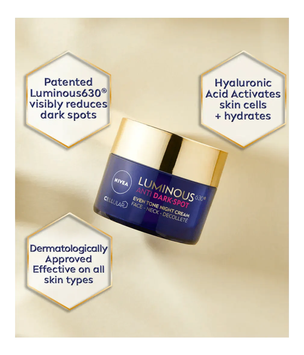 Nivea Luminous 630 Anti Dark Spot Night Cream  50ml / 1.7 fl oz - 3 Pack