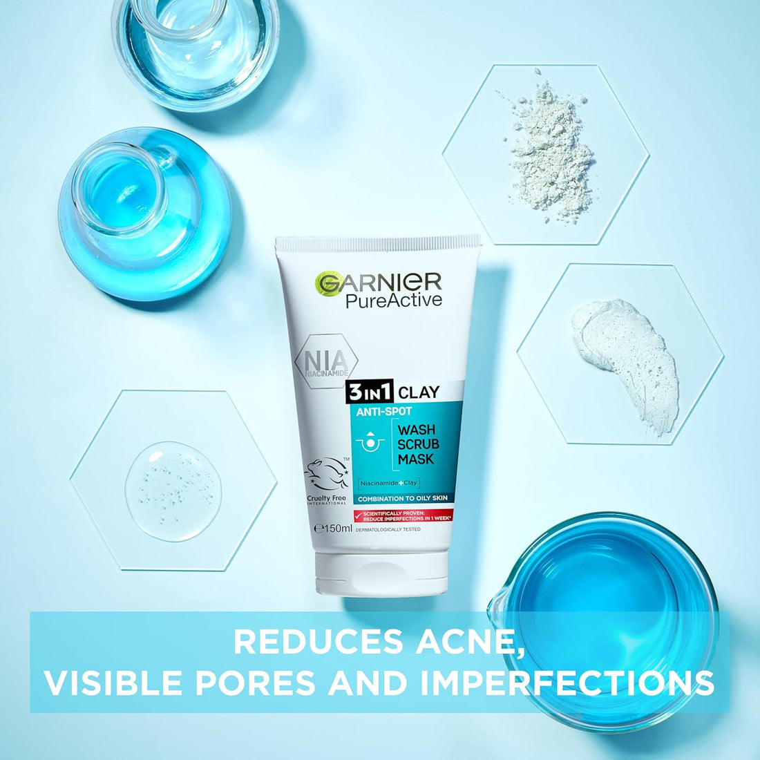Garnier Skin Active Pure Active 3 in 1 Wash, Scrub & Mask 150 ml