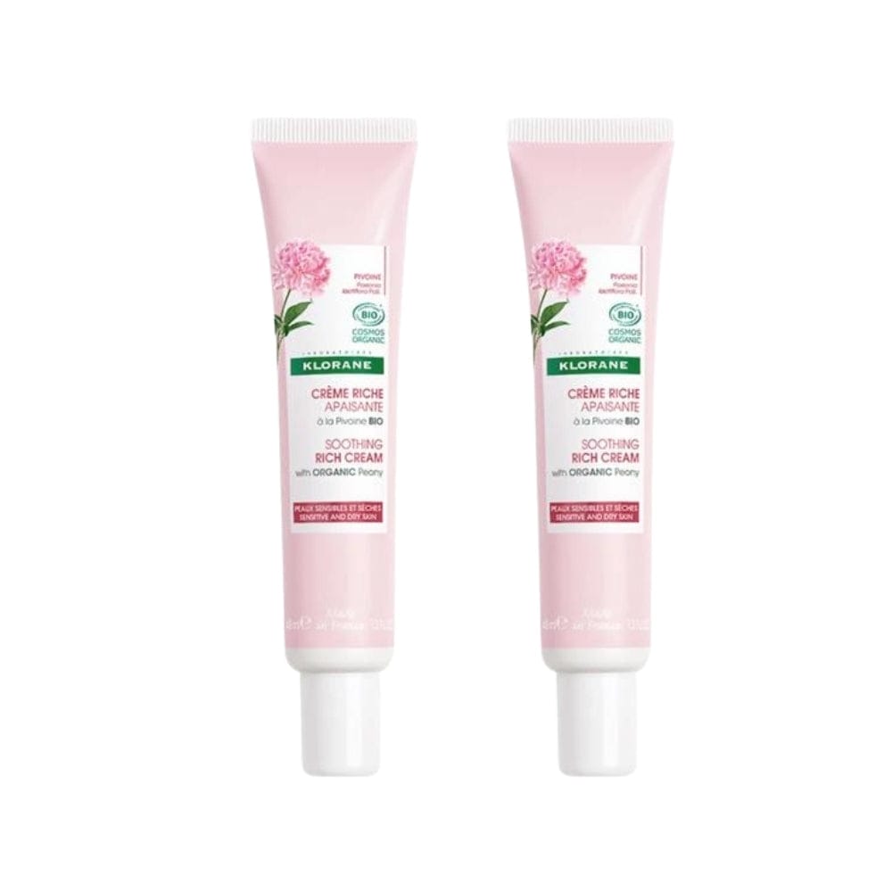 Klorane Organic Peony Extract Soothing Rich Cream for Sensitive and Dry Skin 40 ml -2 Pack