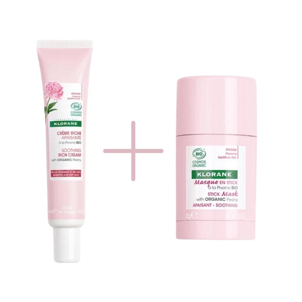 Klorane Organic Peony Extract Soothing Rich Cream for Sensitive and Dry Skin 40 ml &amp;Klorane Soothing Stick Mask with Organic Peony for Sensitive Skin 25 g