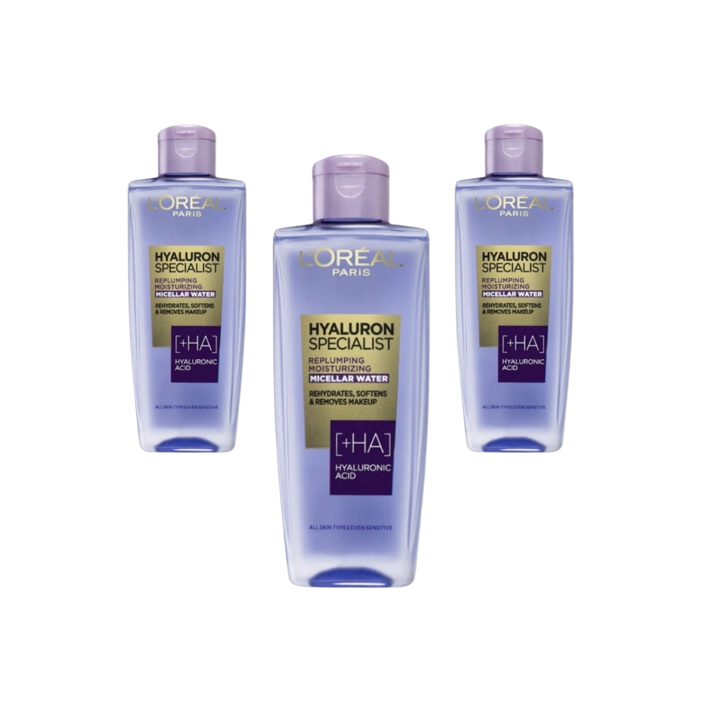 Loreal Paris Hyaluron Expert Skin Plumping Moisturizer Micellar Cleansing Water 200 ml 3 Pack