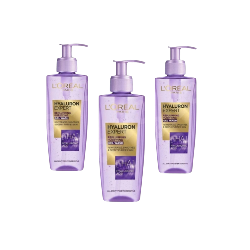 Loreal Paris Hyaluron Expert Skin Plumping Purifying Cleansing Gel 200 ml 3 Pack