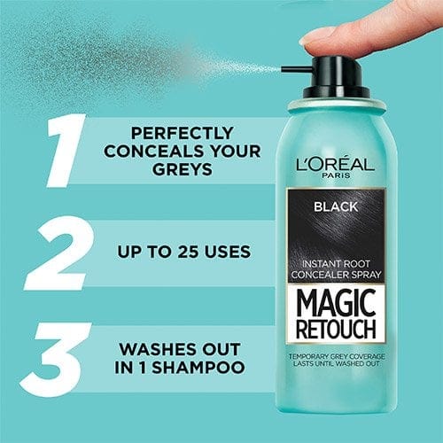 Loreal Paris Magic Retouch Black Temporary Instant Grey Root Concealer Spray 75ml -Black