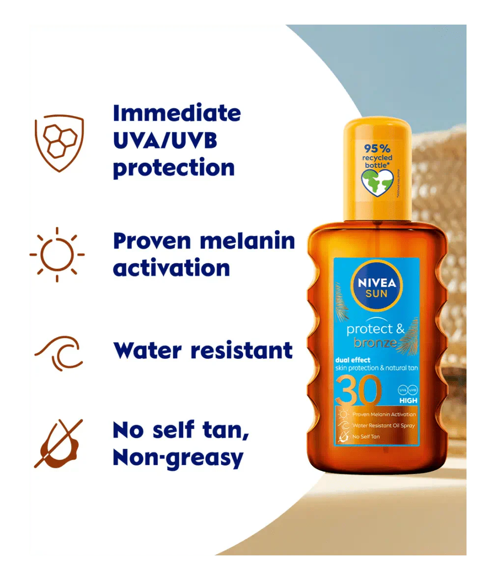 Nivea Sun Tan Activating Oil SPF30 Protect&amp;Bronze 200ml / 6.8 fl.oz - 3 Pack