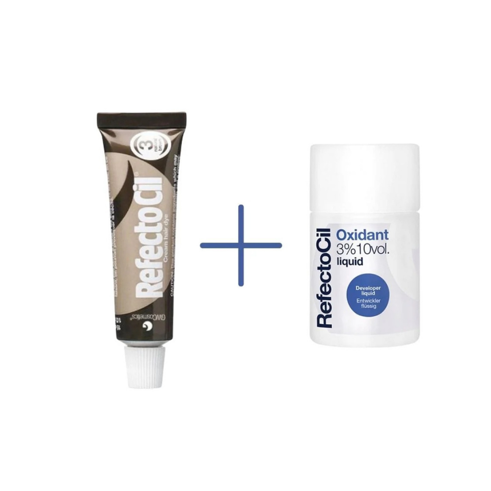 RefectoCil Eyebrow and Eyelash Dye No:3 Natural  Brown 15 ml + RefectoCil 3% 10 vol. Liquid Oxidant 100 ml