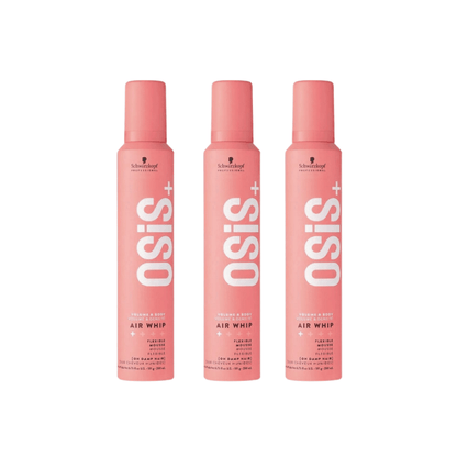 Schwarzkopf Osis Air Whip Volume and Hold Flexible Foam 200ml | Moist Hair Feel, Heat Protection 3 Pack